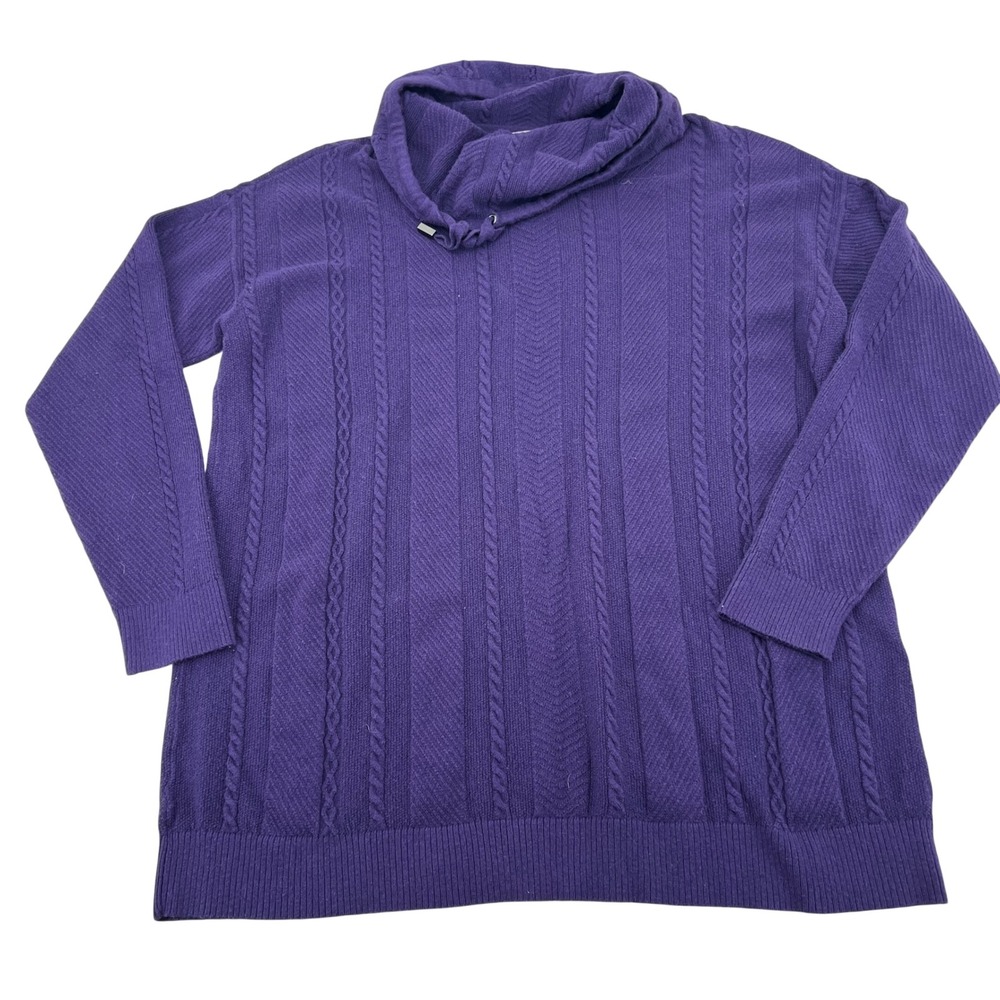 Chicos Zenergy Purple Cowl Neck Cable Knit Cashmere Blend Sweater Size 1 M
